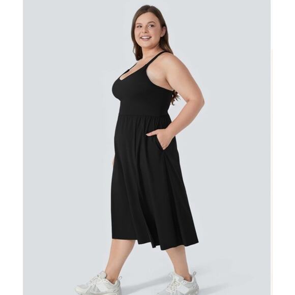 Halara Everyday Plus Size Midi Chill Dress-La Land Dress Plus Size 3X Black Slit - Picture 3 of 9